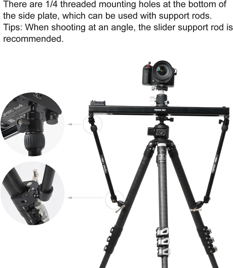 Accsoon Camera Slider Support Arm(2 Arms in), Adjustable Tripod Stability Arm for Increasing Stability in Aluminum Alloy Extendable Pole for Slider Rail Track with C Clamp and Ballhead - Image 4